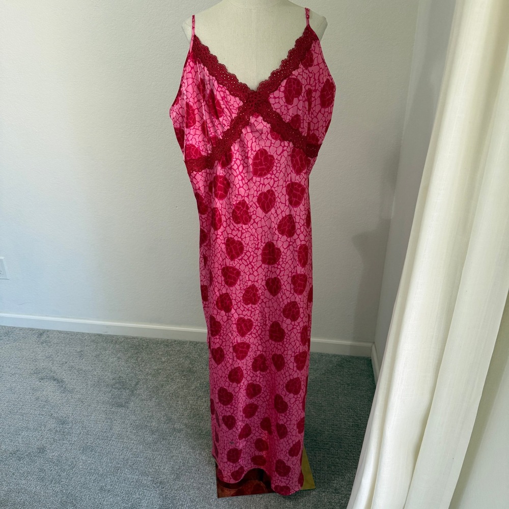 Vtg Jaclyn Smith‎ Pink Red Satin Maxi Slip Dress Chemise 3X Plus Romantic Girly